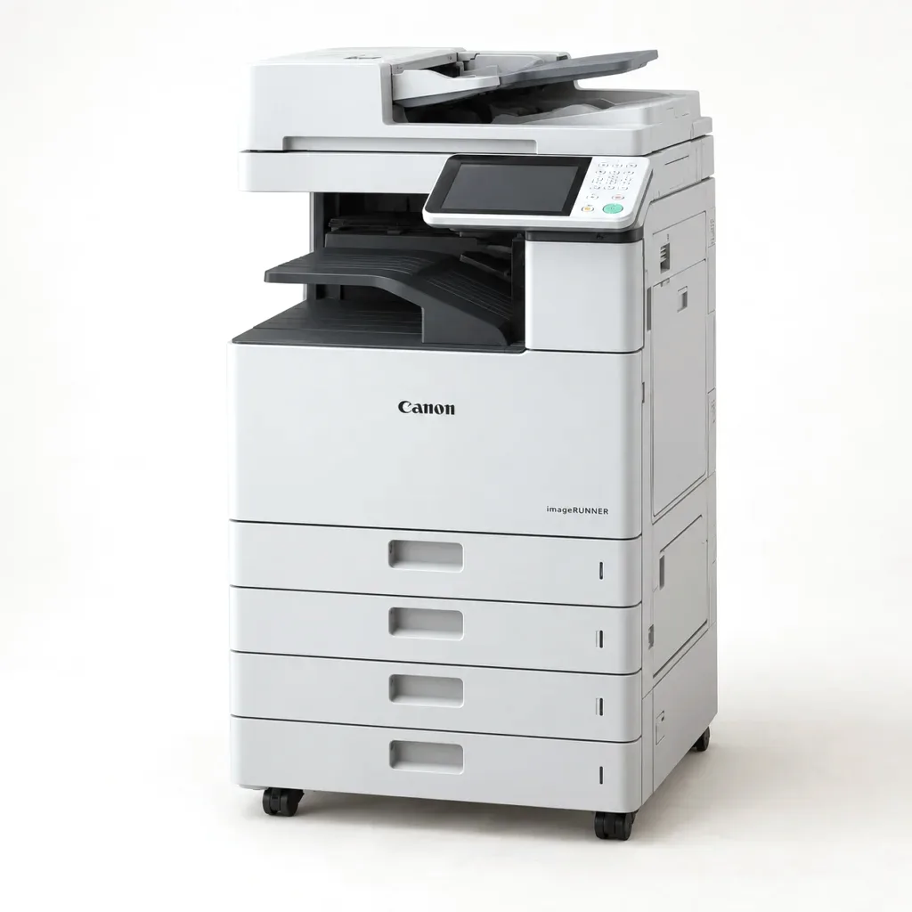 Floor-standing multifunction office copier with paper trays