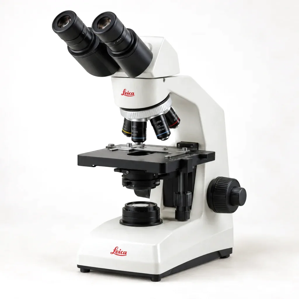 White binocular laboratory microscope